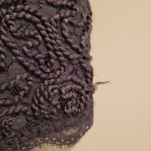 2/$18 Anne Klein Lace Embroidered Short Sleeves Dark Gray Blouse Top Mock XXS - Picture 6 of 11